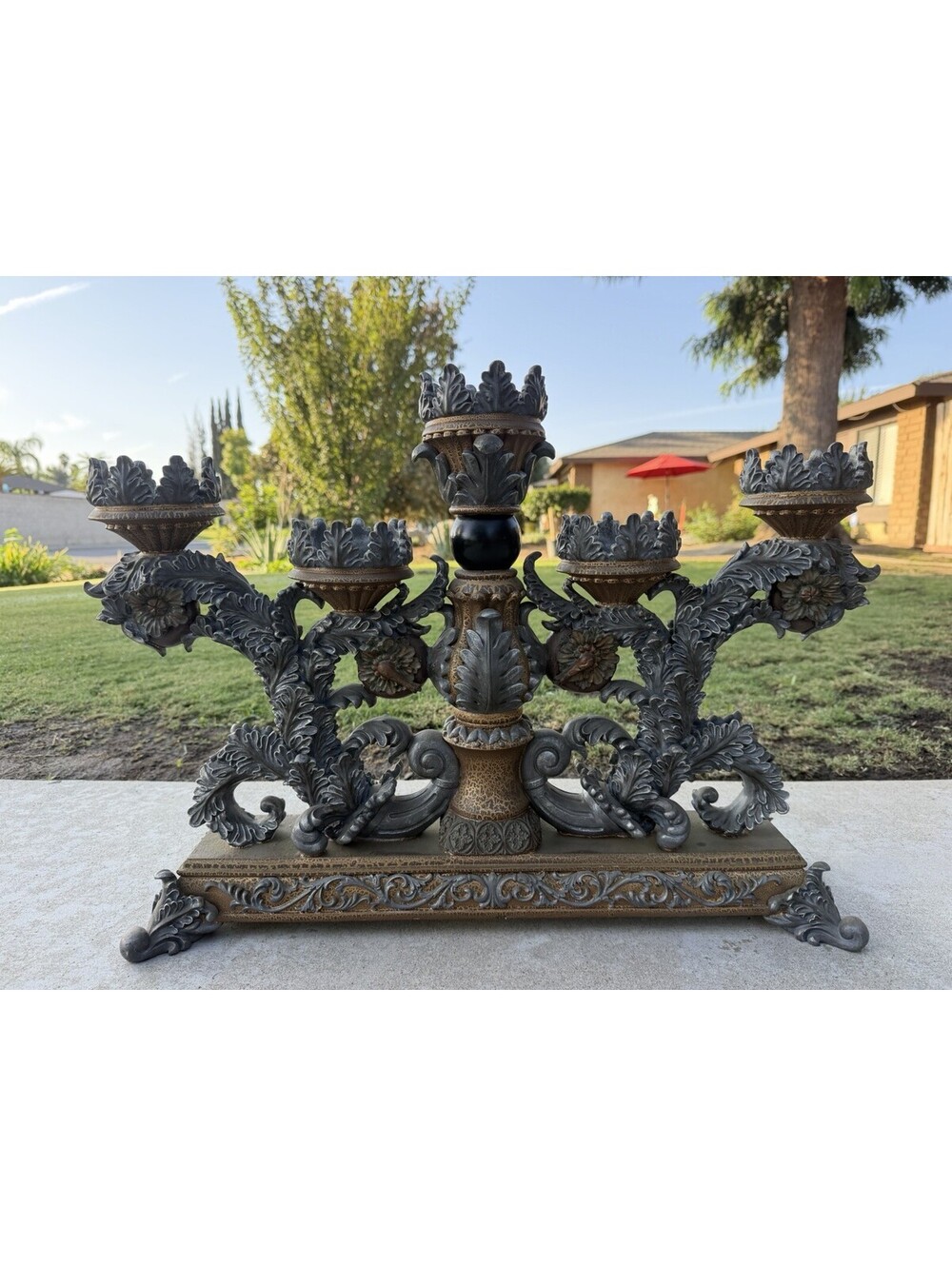 Vintage Large Baroque Rococo Resin 5 Light Candelabra Silver Ornate Centerpiece